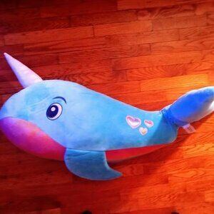 Narwhal Whale 40" Plush Stuffed Animal Toy Narwhale Pre Owned Rainbow Belly